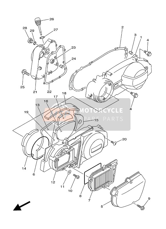 Yamaha YP250 2002 Coperchio del carter 1 per un 2002 Yamaha YP250